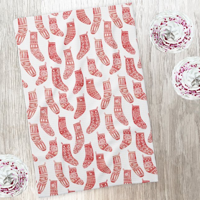 Norwegisches Weihnachtsgebäck-Strumpf Geschirrtuch (Nordic Scandinavian stockings and sock pattern art kitchen tea towel)