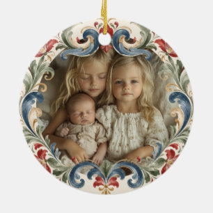 Norwegisches Weihnachtsrosenmalerei-Foto Keramik Ornament