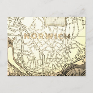 Norwich, CT Vintag Map Postkarte
