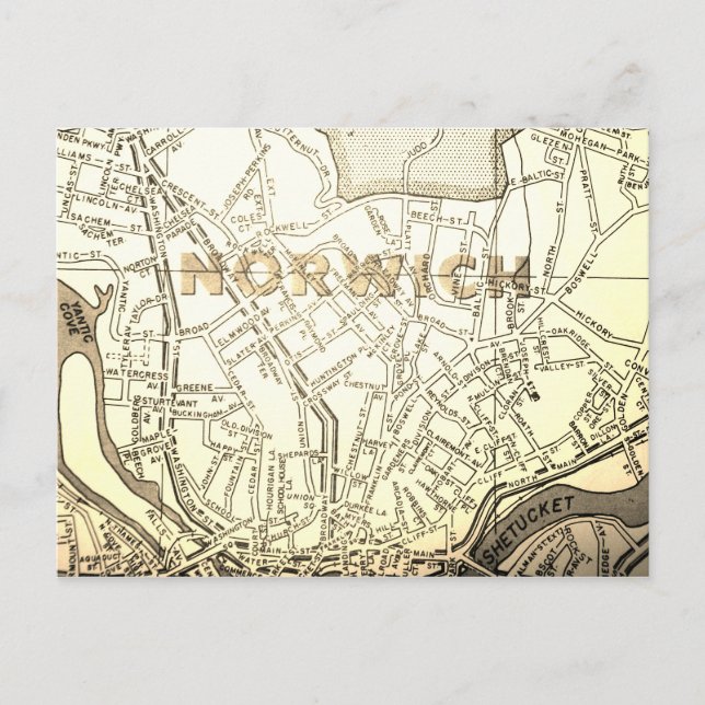 Norwich, CT Vintag Map Postkarte (Vorderseite)