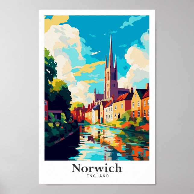 Norwich England Art Vintage Travel Illustration Poster (Vorne)