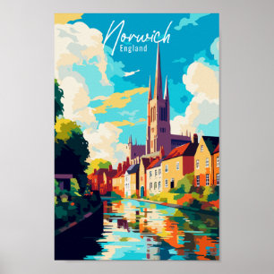 Norwich England Vintage Reise Poster