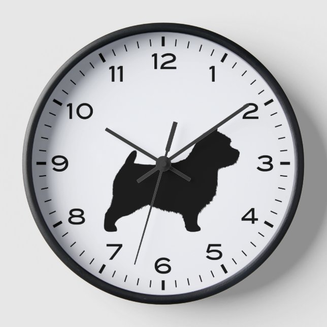 Norwich Terrier Dog Rasse Silhouette Uhr (Vorderseite)
