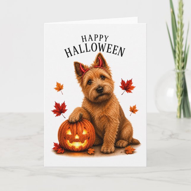 Norwich Terrier Halloween Teufelshund Karte (Vorderseite)