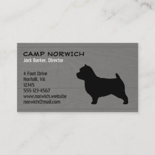 Norwich Terrier Hund Rasse Silhouette Imitat Holz Visitenkarte