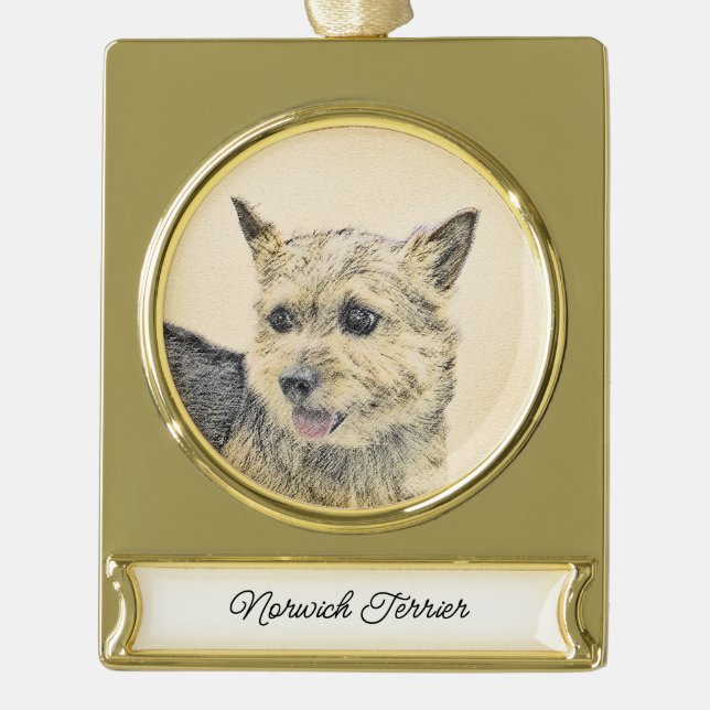 Norwich Terrier Painting - Niedliche Original Dog  Banner-Ornament Gold (Vorderseite)