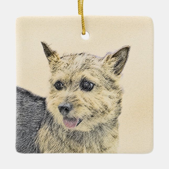 Norwich Terrier Painting - Niedliche Original Dog  Keramikornament (Vorderseite)
