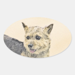 Norwich Terrier Painting - Niedliche Original Dog Ovaler Aufkleber