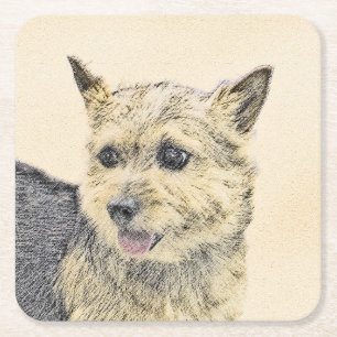Norwich Terrier Painting - Niedliche Original Dog Rechteckiger Pappuntersetzer