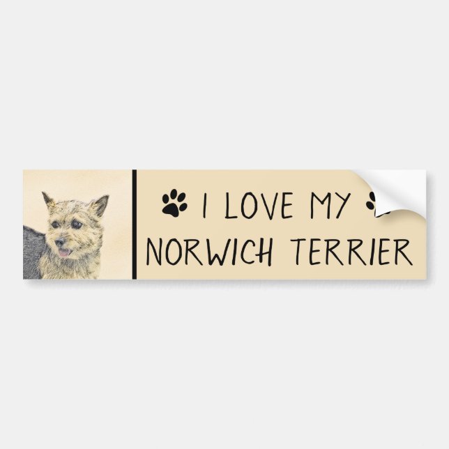 Norwich Terrier Painting - Niedliche Original Hund Autoaufkleber (Vorne)