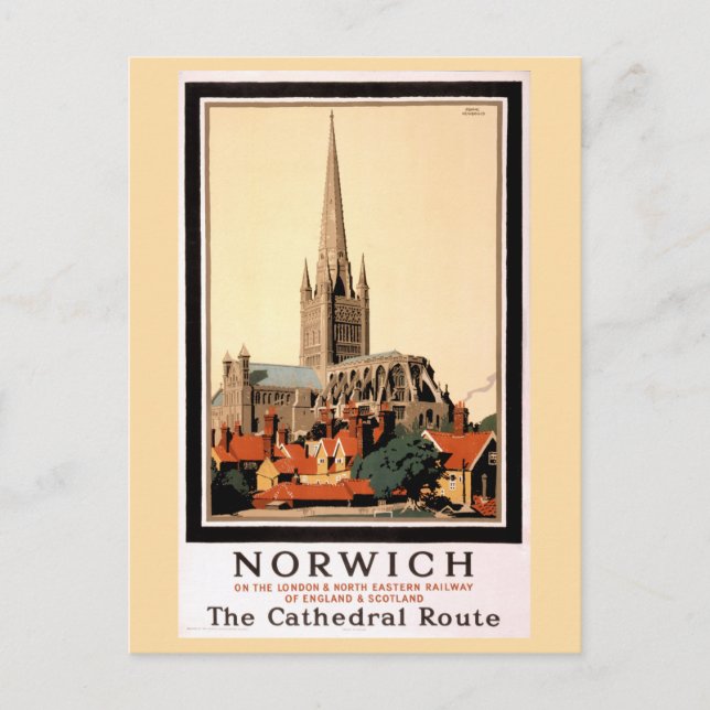 Norwich Vintage Travel Poster wiederhergestellt Postkarte (Vorderseite)