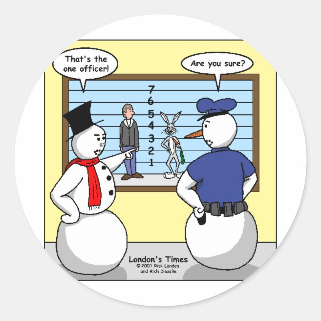 Noseless Snowman Bunny Suspting Geschenke & T-Shir Runder Aufkleber (Vorderseite)