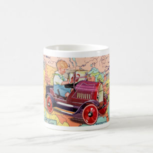 NOSTALGIA '30s BOY PEDAL CAR U.S.A. MAP THEME Kaffeetasse