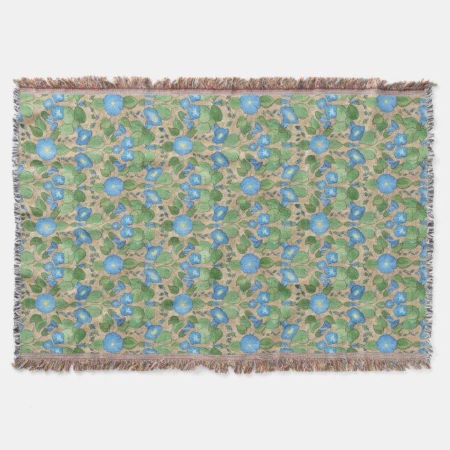 Nostalgic Blue Morning Glory Throw Blanket Decke (Vorderseite)