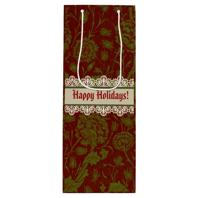 Nostalgic Classic William Morris Red Holiday Geschenktüte Für Weinflaschen (Vorderseite)
