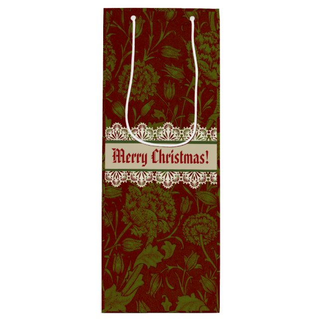 Nostalgic Classic William Morris Red Holiday Geschenktüte Für Weinflaschen (Vorderseite)