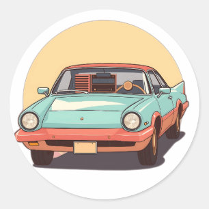 Nostalgic Future Car mit Vintagem Radio Runder Aufkleber