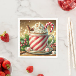 Nostalgic Holiday Candy Cane Warm Cocoa Découpage Serviette