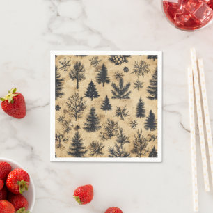 Nostalgic Holiday Monochrome Evergreens Découpage Serviette