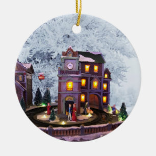 Nostalgic Old Fashioned House against Snow Scene Keramik Ornament