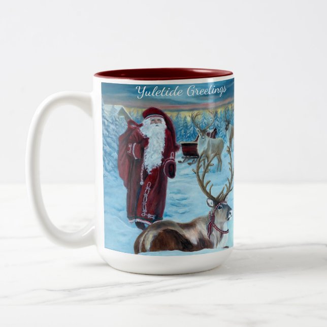 Nostalgic Painted Santa and Reindeer 15 oz. Mug  Zweifarbige Tasse (Links)