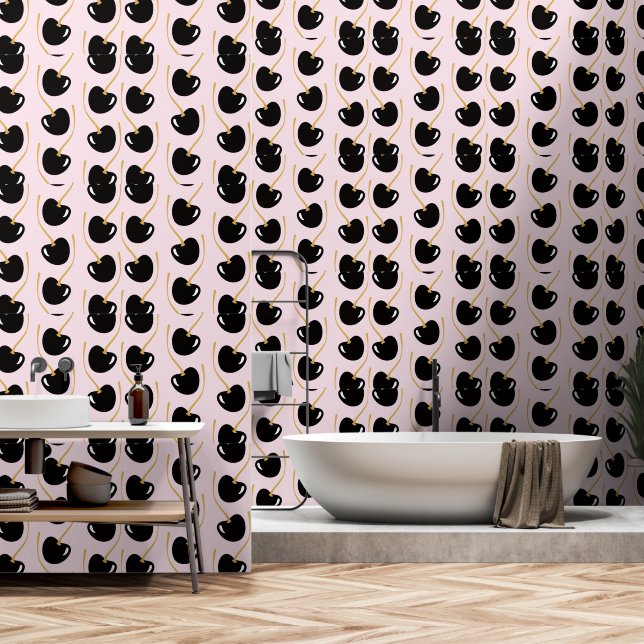 Nostalgic powder pink black cherry wallpaper  tapete (Badezimmer)