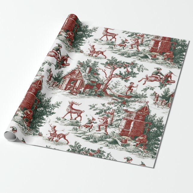 Nostalgic Vintage Red Green Christmas Geschenkpapier (Ungerollt)