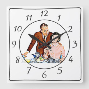 Nostalgic Vintage Retro Couple Kitchen Clock Quadratische Wanduhr