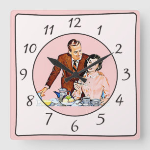 Nostalgic Vintage Retro Couple Kitchen Clock Quadratische Wanduhr