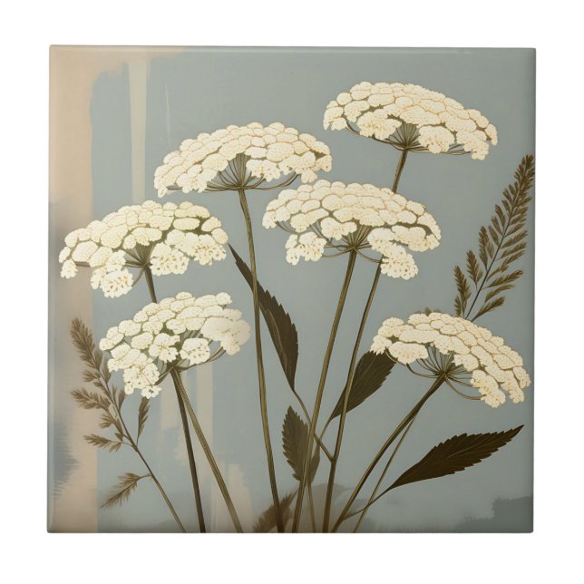 Nostalgic Yarrow Botanical Fliese (Vorderseite)