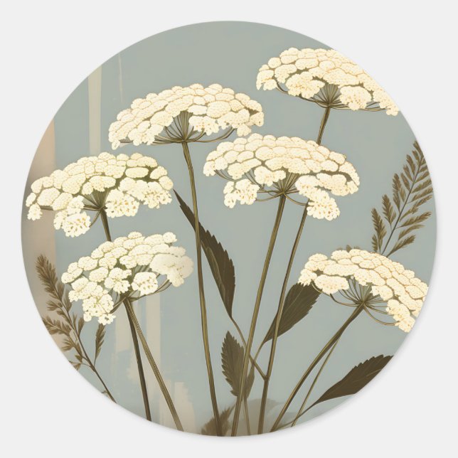 Nostalgic Yarrow Botanical Runder Aufkleber (Vorderseite)
