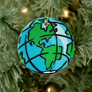 Nostalgie entdecken: Retro Globe Keramik Ornament