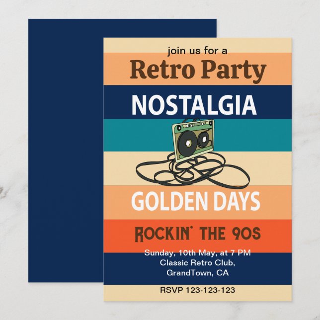 Nostalgie Golden Days Cassette Tape Retro Party Einladung (Vorne/Hinten)