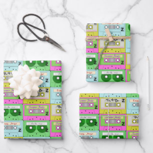 Nostalgie Neon Music Cassettes Geschenkpapier Set