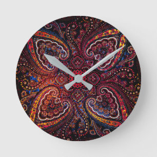 Nostalgie Rote Töne Paisley-Muster Runde Wanduhr