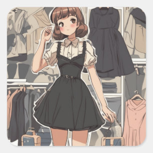 Nostalgisch Anime Little Black Dress Decal - künst Quadratischer Aufkleber