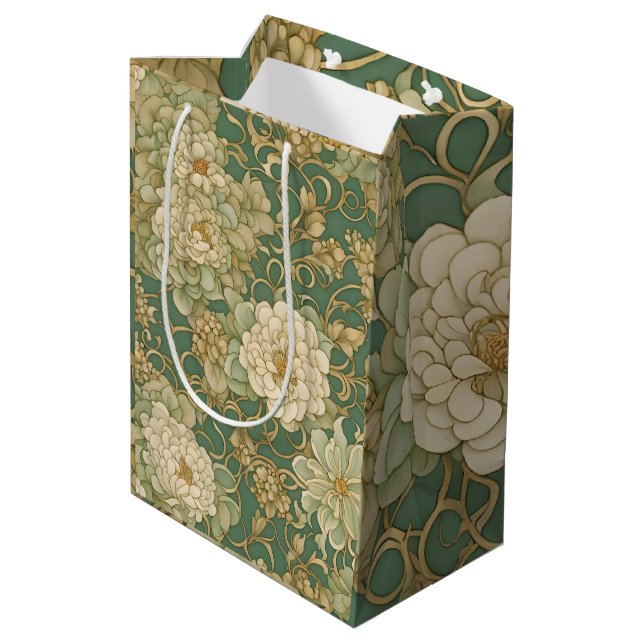 Nostalgisch Florals in Vintag Hues Mittlere Geschenktüte (Rückseite Schrägansicht)