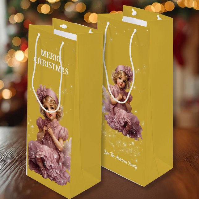 Nostalgisch Frohe Weihnachten in frostrosa Geschenktüte Für Weinflaschen (Von Creator hochgeladen)