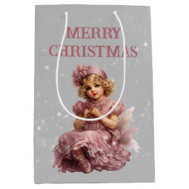 Nostalgisch Frohe Weihnachten in frostrosa Mittlere Geschenktüte