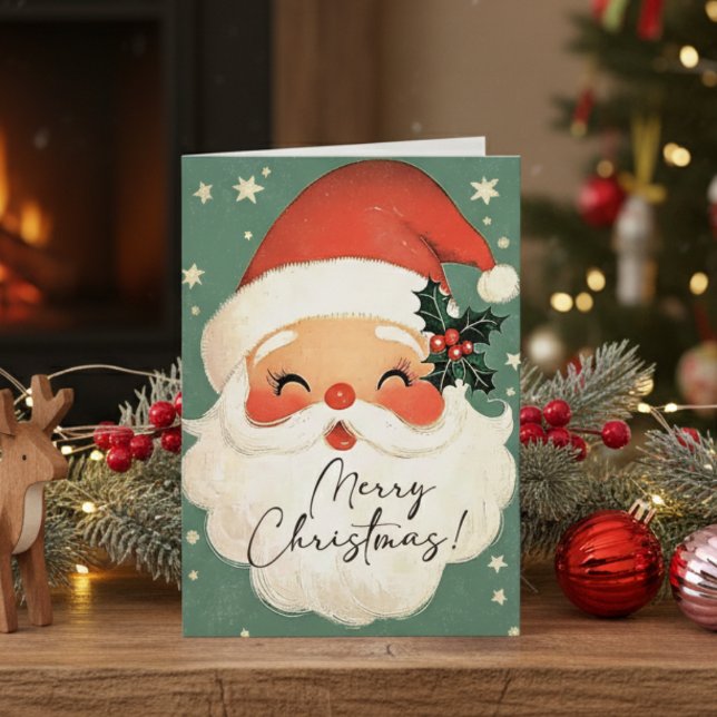 Nostalgisch Frohe Weihnachten Niedlich Santa Perso (Nostalgic Merry Christmas Cute Santa Personalized Holiday Card)