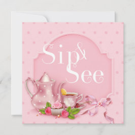 Nostalgisch Pink Tee Time Sip und Babydusche Einladung