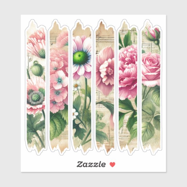 Nostalgisch rosa und grüne Florals Washi Tapanner Aufkleber (Blatt)