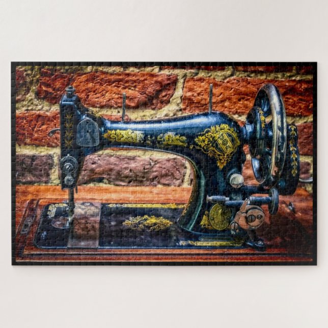 Nostalgische blaue Nähmaschine Puzzle (Horizontal)