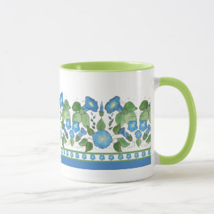 Nostalgische Blaue Prunkwinde Blumenbordüre, Weiß Tasse