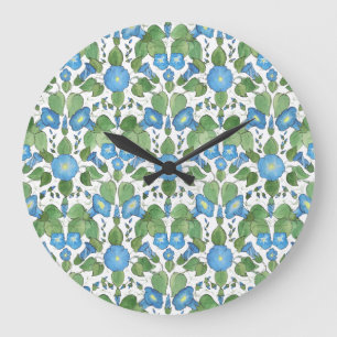 Nostalgische Blaue Trichterwinden-Rundwanduhr Große Wanduhr