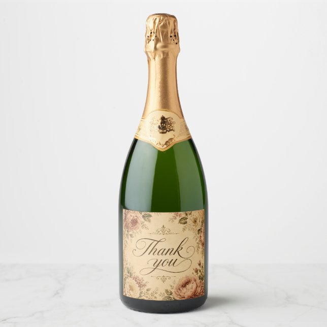 nostalgische Blumen Champagnerflaschen-Etikett (Vorderseite)
