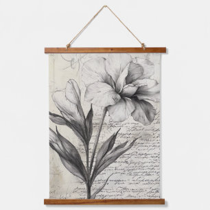 Nostalgische braune Blumen-Skizze Antikpapier Wandteppich Mit Holzrahmen