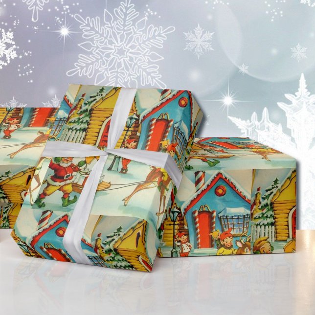 Nostalgische Elfen des Weihnachtsmannes am Nordpol Geschenkpapier (Von Creator hochgeladen)
