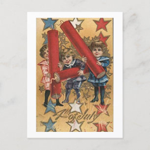 Nostalgische Fourth-of-July-Postkarte mit Feuerwer Postkarte