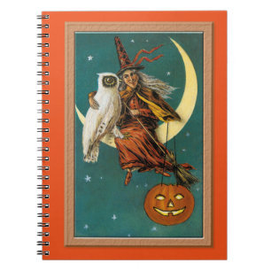 Nostalgische Frohe Halloween Hexe & Eule Notizblock